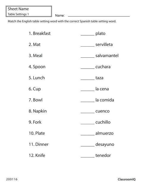 Spanish For Beginners Worksheets Printable Worksheet Template