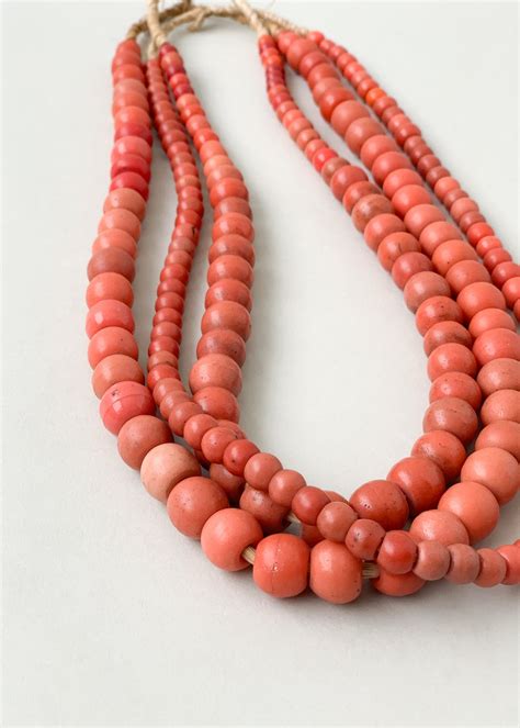 African Coral Glass Bead Necklace Raleigh Vintage