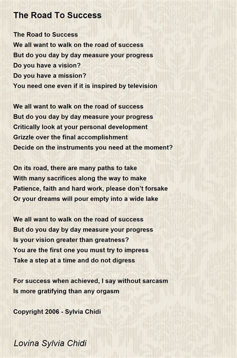 The Road To Success The Road To Success Poem By Sylvia Chidi