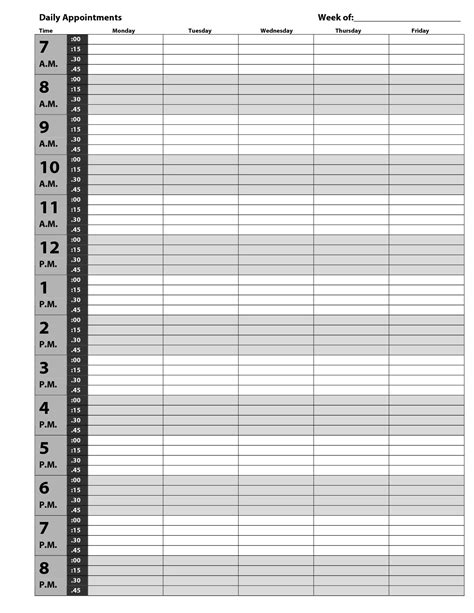 Printable 15 Minute Schedule Template Free
