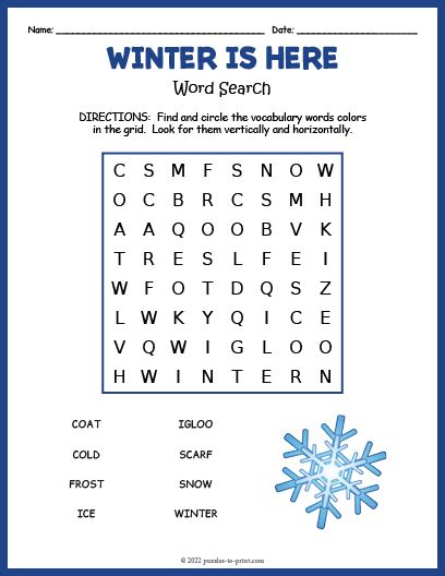 Easy Kids Word Search Printable Winter Free Printable Worksheet