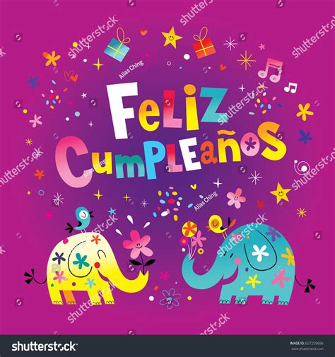Feliz Cumpleanos Happy Birthday Spanish Greeting Vector Có Sẵn Miễn
