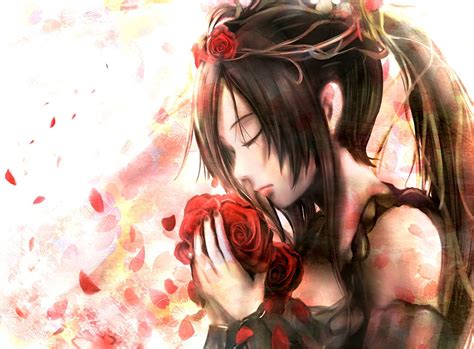 Anime Girl With Rose Wallpapers Wallpaper Cave
