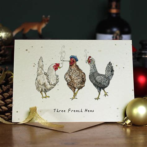 Three French Hens Card Funny Christmas Card Bewilderbeest