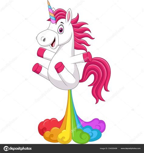 Vector Illustration Cartoon Funny Unicorn Horse Rainbows Fart Stock