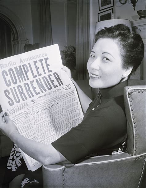 Madame Chiang Kai Shek Reads About The Japanese Surrender 1945