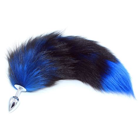 anal fox tails with metal anal plug sex toys butt plug sex games role play toys blue real tails