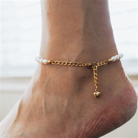 18k Gold Fresh Water Pearl Anklet Beaded Anklet Waterproof Etsy