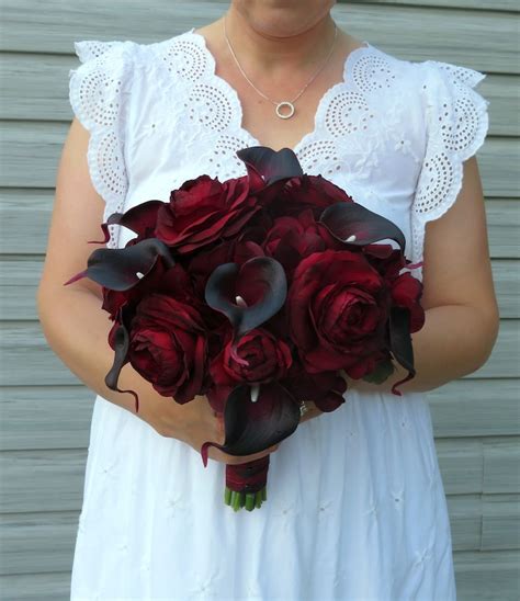 Wedding Bouquet Red Black Bouquet Real Touch Calla Lily Etsy