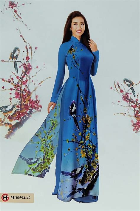 Teal Blue Ao Dai Vietnam Custom Made Chiffon 3d Dress Thai Tuan Silk Pant Handmade Casual