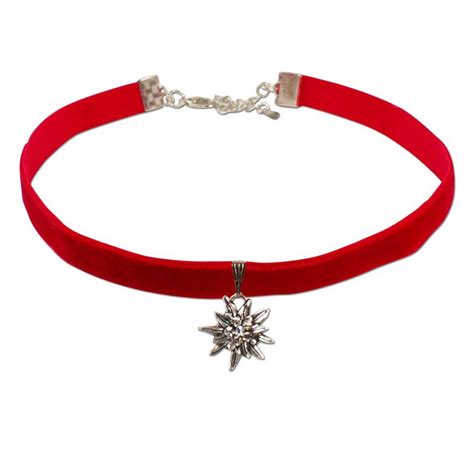 Alpenflüstern Choker Trachten Samt Kropfband Strass Edelweiß Klein Rot