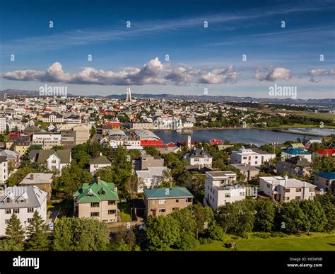 Aerial View Of A Neighborhood In Reykjavik Iceland This Image Is Shot
