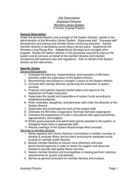 Assistant Director Job Description Job Description General