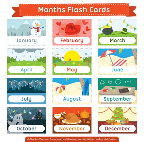 Printable Months Flash Cards