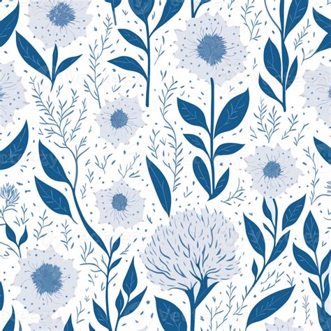 Seamless Pattern With Hand Drawn Flowers And Leaves Illustration