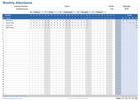 Printable Attendance Trackers For Excel