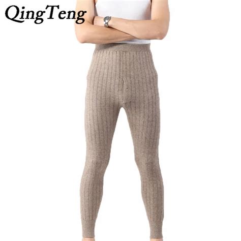 Qingteng Fleece Thermal Underwear Man 2 Layers Cashmere Knitted Mens