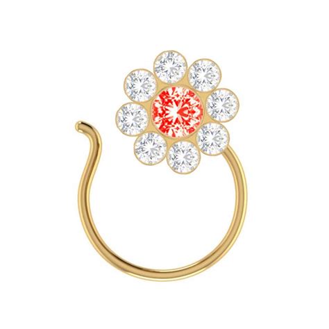 Red Designer Classic Floral Wedding Gold Plated Nose Ring Shreevaram 3337037
