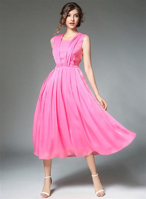 Women's Solid Evening Pleated Chiffon Dress - STYLESIMO.com