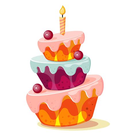 Premium Vector Illustration Colorful Three Layer Cake With Cream