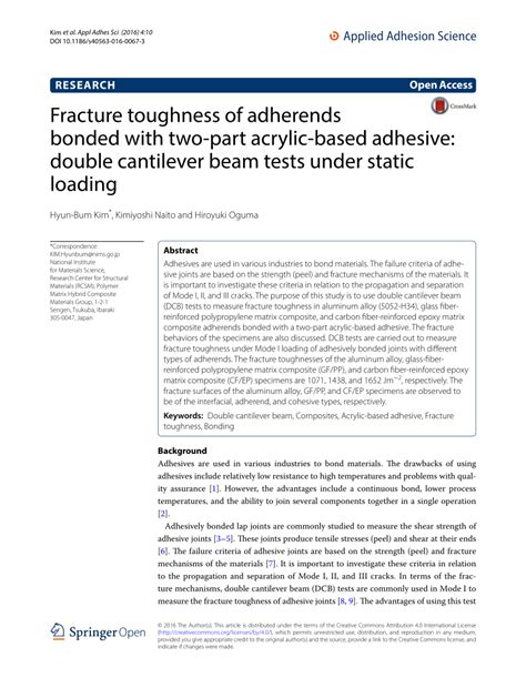 Pdf Fracture Toughness Of Adherends Bonded With Two Part Acrylic