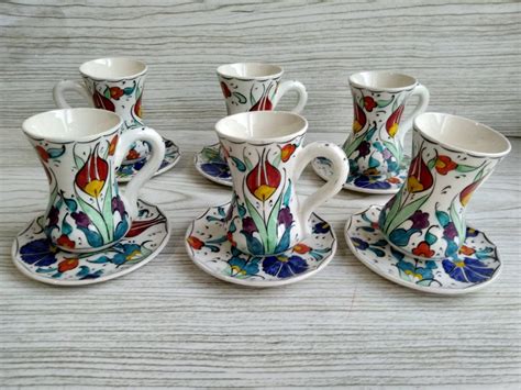 Watercolor Ceramic Handmade Turkish Tea Cup Set Turkish Cup Etsy In