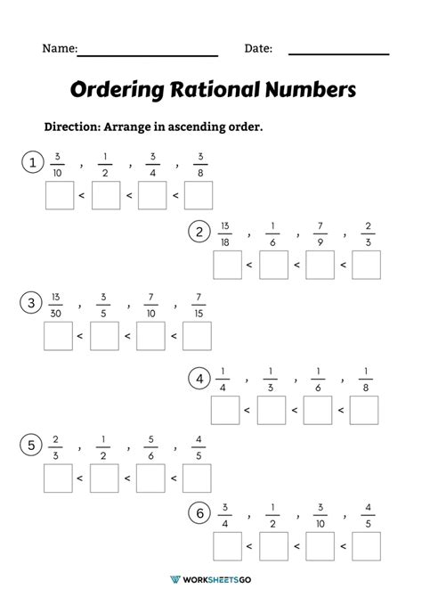 Ordering Rational Numbers 6th Grade