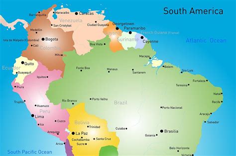 Vector color map of South America | Central america map, America map, South america
