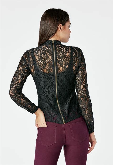 Zip Back Lace Blouse In Black Get Great Deals At Justfab