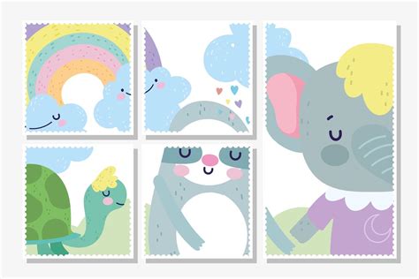 Cute Little Animals Various Frames Stamp Template