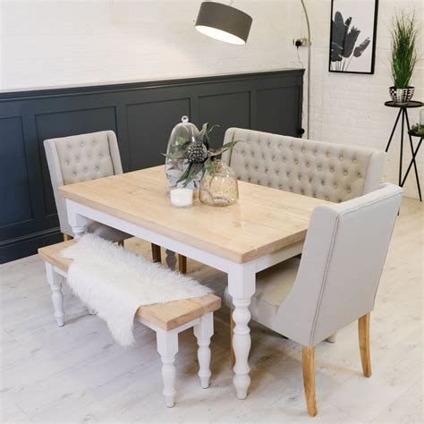 5ft Farmhouse Dining Table With Matching Bench 2 Seater Grey Etsy