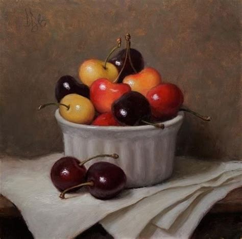 Daily Paintworks Red And Golden Cherries Original Fine Art For