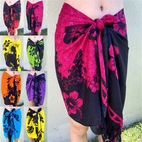 hawaiian design hibiscus plumeria pareo wrap black half cut sarong skirt wrap etsy