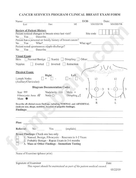 Clinical Breast Exam Form Printable Pdf Download