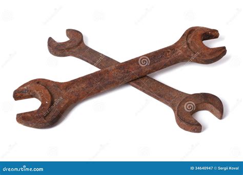 Two Large Rusty Wrenches Isolated On White Stock Image Image Of