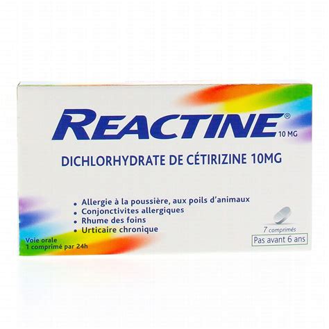 Réactine 10 Mg Boîte De 7 Comprimés Médicament Conseil Pharmacie