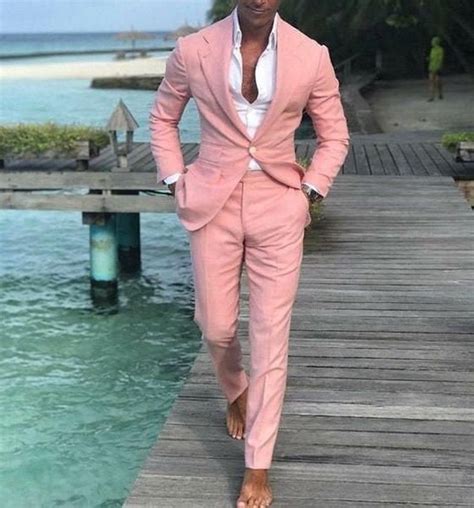 Mens Light Pink Summer Beach Party Wear Suit One Button 2 Etsy Uk