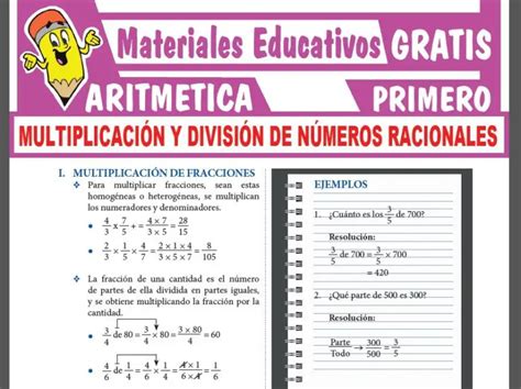 Multiplicación Y División De Números Racionales Para Primer Grado
