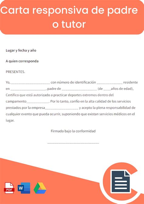 Carta Responsiva De Padre O Tutor Online Word Pdf Papás Firmarán Para