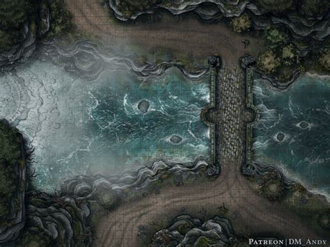 Waterfall And Bridge Map 40x30 Grid Gridless Fantasy Map Dnd