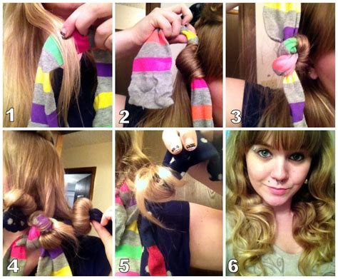 no heat sock curls 1 take a section of slightly damp hair and a sock 2 roll up the section of