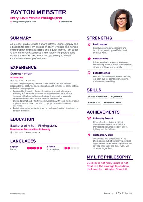 Photographer Cv Examples For