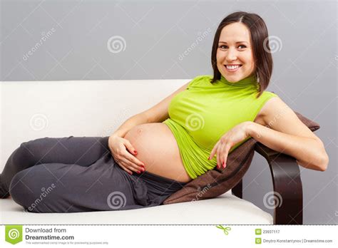 Pregnant Woman Lying On The Sofa Stock Image Image Of Glad Alone 23937117