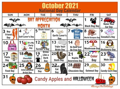 Calendar Holidays October Irma Johnette