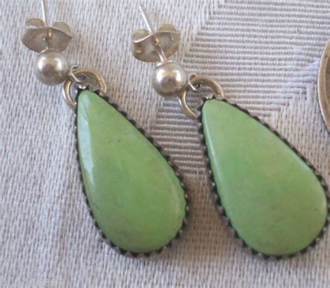 Signed Vintage NAVAJO Sterling Silver Green Turquoise EARRINGS
