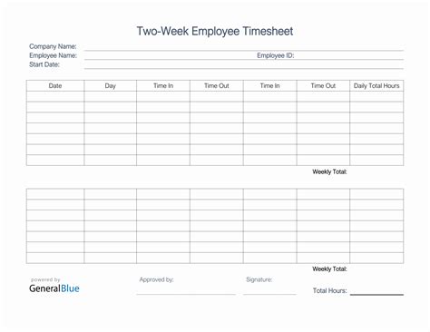 Printable Two Week Employee Timesheet In Pdf