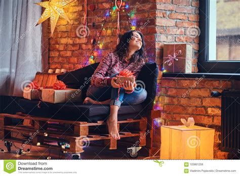 Brunette Female In A Room With Christmas Decoration Stock Image Image Of Pleasant Room