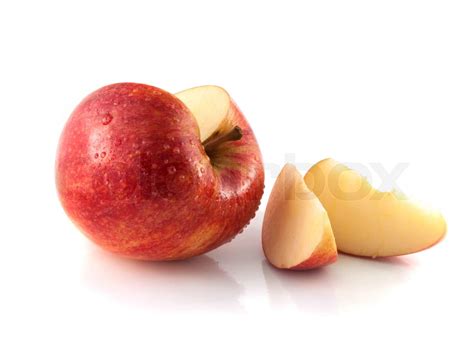 Isolated Sliced Red Apple With Two Slices Wet Stock Image Colourbox