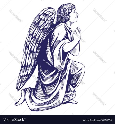 Angel Prays On His Knees Religious Symbol Vector Image
