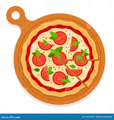 Pizza Margarita Auf Einem Vektor Des Hölzernen Rates Scheibe Isoliert